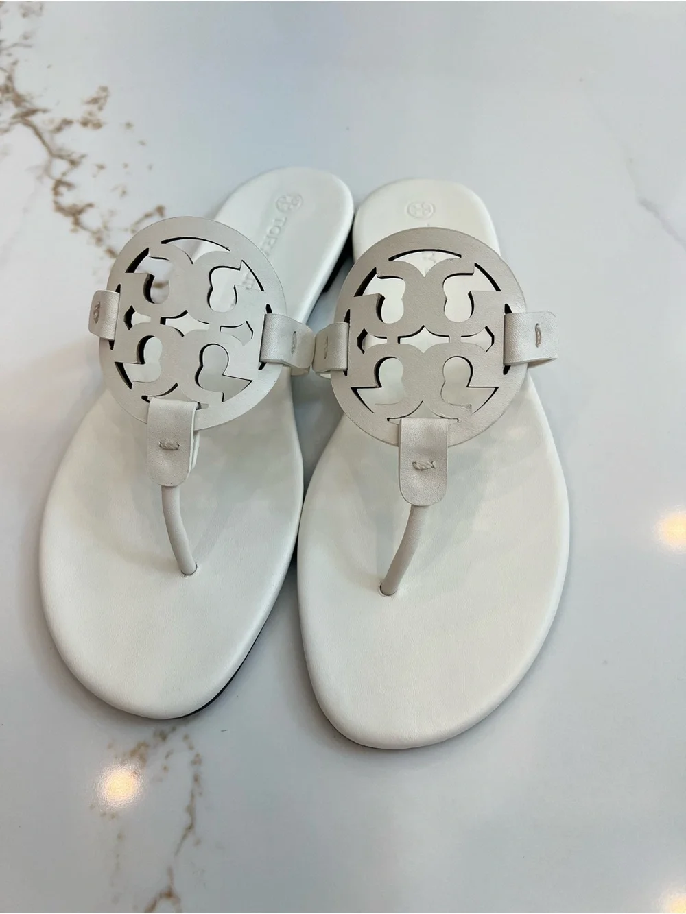 Tory Burch White Logo Cutout Thong Sandals